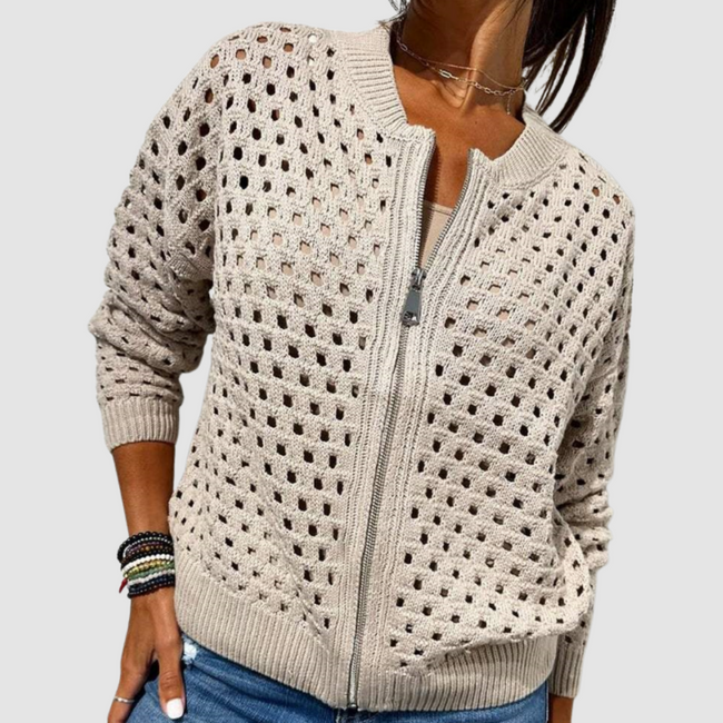 Desiree | Women's Versatile Knit Plaid Zip-Up Cardigan Sweater with Checked Cozy for Layering