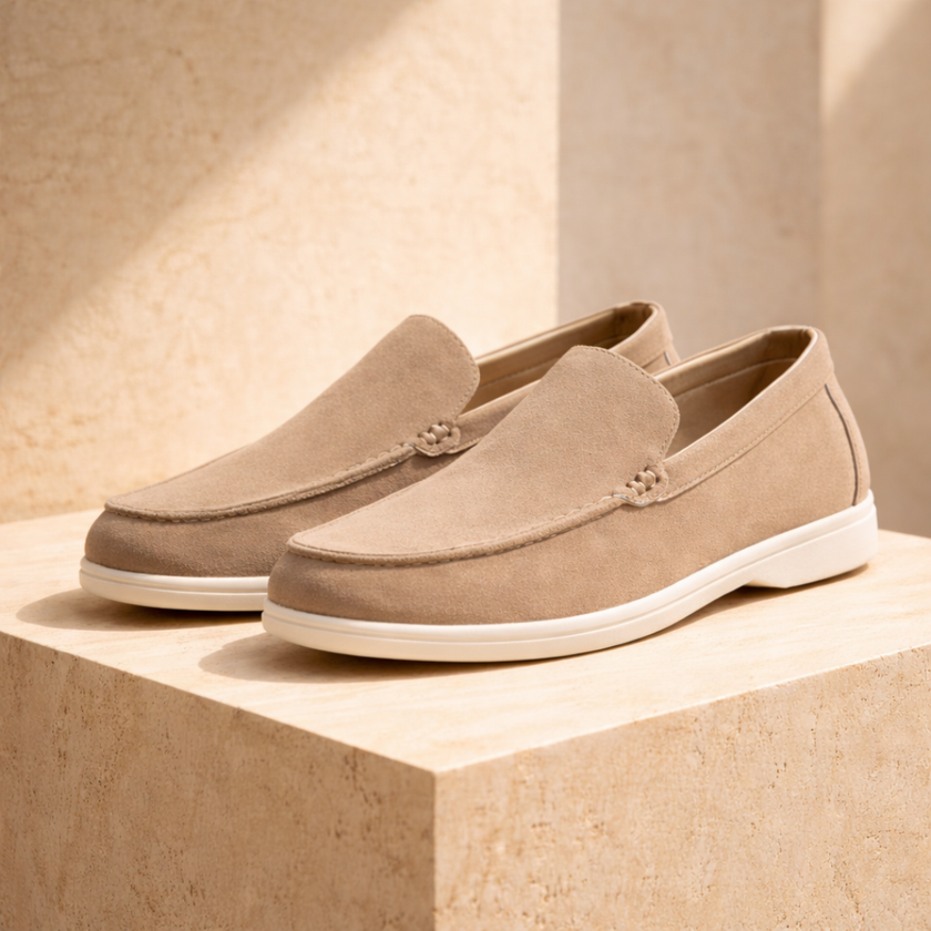 FJØRNA black suede casual slip-on loafers for men, stylish and comfortable shoes with smooth suede finish and classic design.