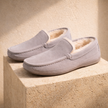 Men's suede wool-lined slippers by FJØRNA, cozy winter shoes with soft lining and comfortable slip-on design.