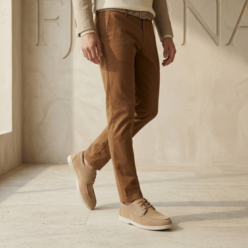 Men's suede lace-up casual shoes by FJØRNA with a classic loafer design, featuring smooth suede material and stylish stitching.