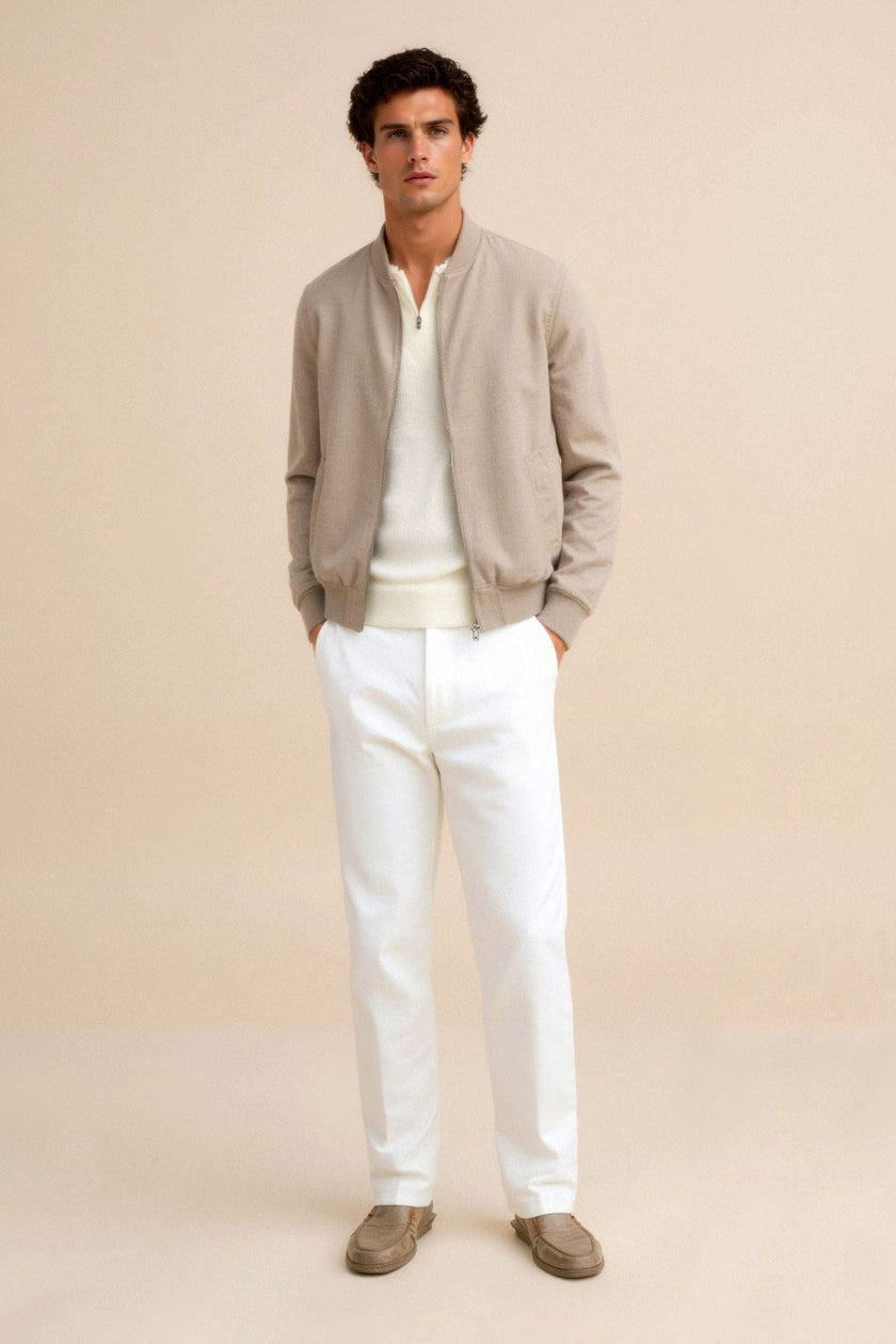 Bomber Jacket Men Slim Fit Zip Ribbed Collar Recycled Polyester