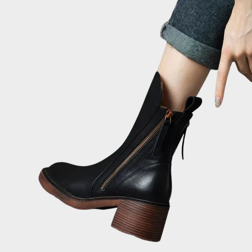 Gabriella | Women's Leather Ankle Heeled Boots with Comfortable Casual Everyday Walking