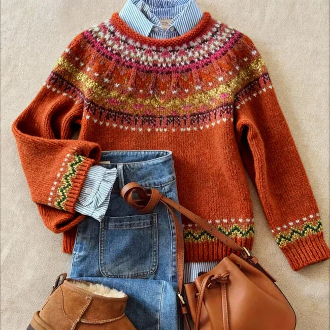 Simona | Women's Vintage Knit Nordic Sweater Pullover with Cozy Classic Soft