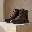 Men's leather orthopedic hiking boots by FJØRNA, durable men's walking shoes with sturdy design and supportive sole for outdoor hiking.