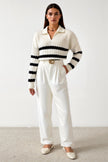 Cable Knit Sweater Women V-Neck Striped Diamond Texture Cotton