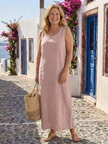 FJØRNA women's summer midi dress, sleeveless flowy cotton dress in light fabric, perfect for warm weather and casual outings.