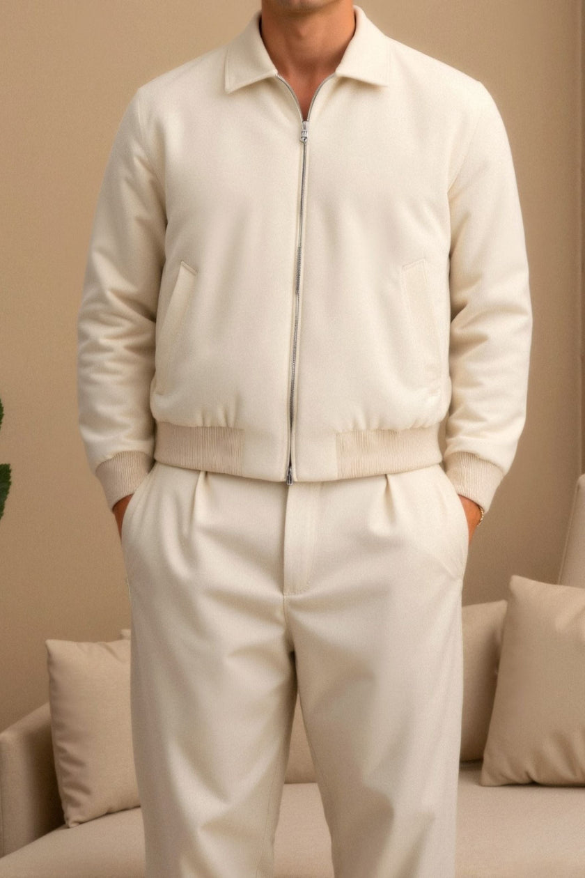 Padded Jacket Men Polo Collar Regular Fit Recycled Cotton Blend