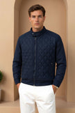 Wool Jacket Men Stand Collar Zip Long Sleeve Regular Fit Winter