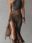 FJØRNA slit maxi casual dress featuring a flowy design and side slit, perfect for stylish everyday wear.