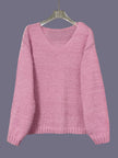 V-Neck Knit Sweater Women Relaxed Fit Long Sleeve