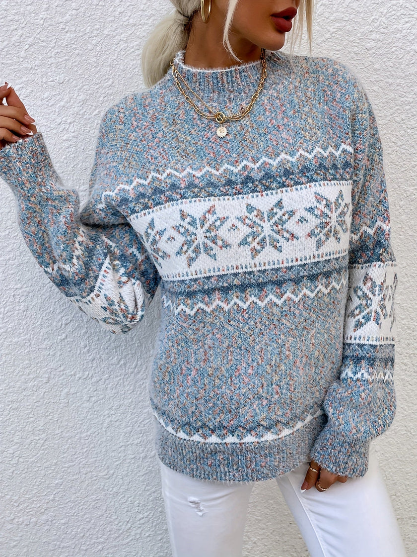 Fair Isle Christmas Sweater Snowflake Chunky Knit Half Turtleneck Holiday Jumper | Heidi