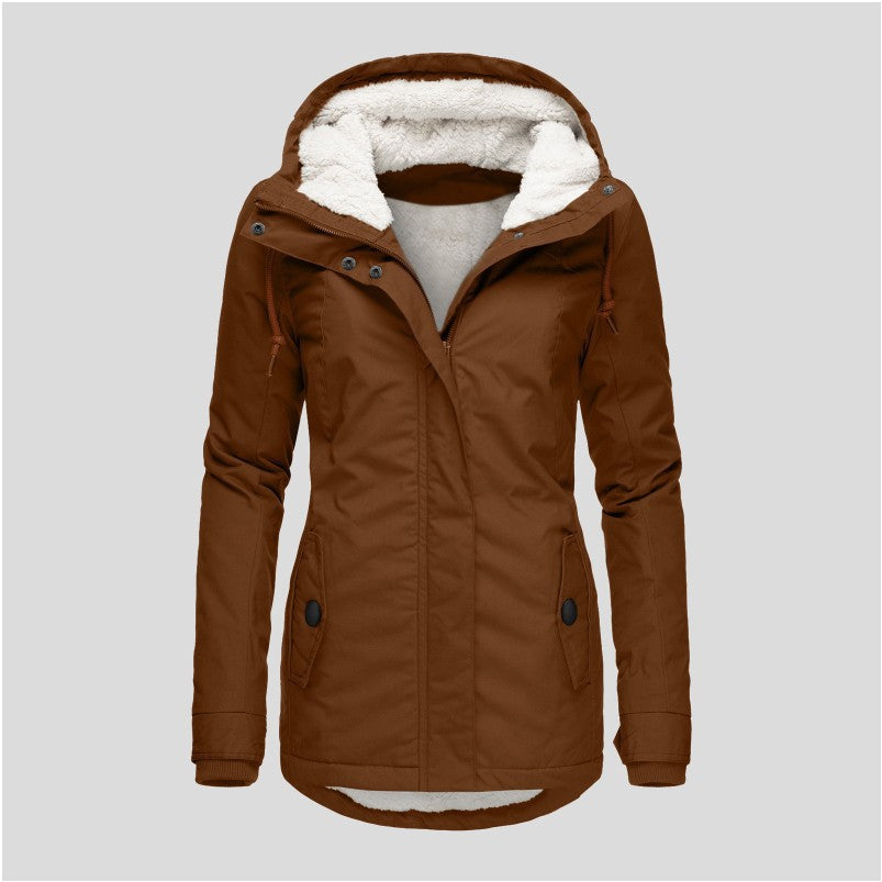 Elin | Women's Wool Hooded Buckle Fleece Jacket with Pockets