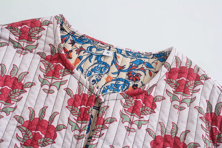 Patchwork Print Jacket Women Lightweight Cotton Relaxed Fit