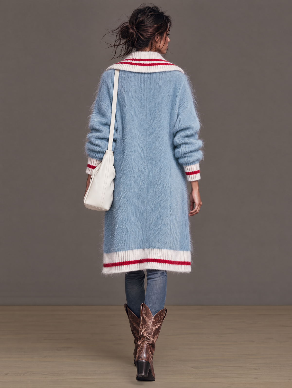Mohair-Blend Knit Cardigan with Lapel Collar and Single-Breasted Front for Women