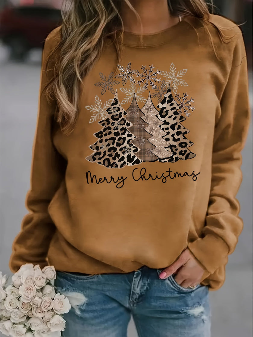 Lavinia | Women's Oversized Long Leopard Crew-Neck Knit Christmas Sweater