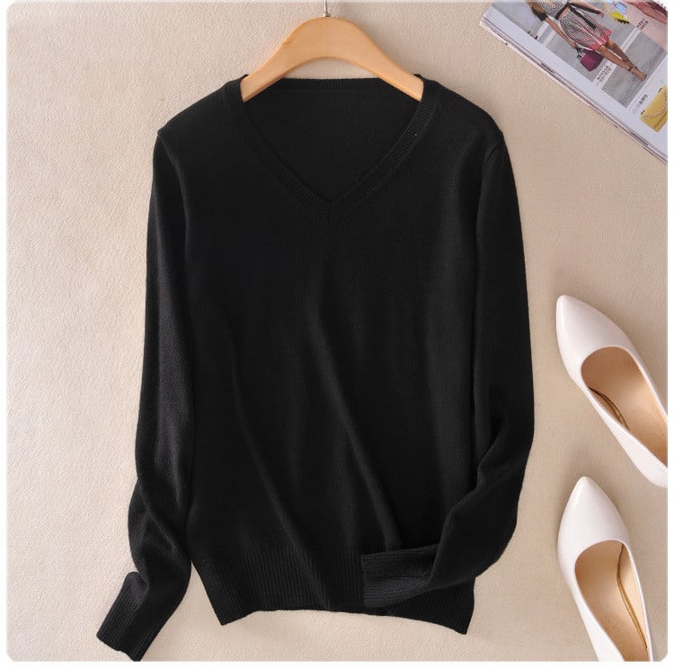Knit Sweater Women V-Neck Long Sleeve Regular Fit