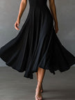 FJØRNA black halter neck midi dress, elegant evening dress with fitted bodice and flowing skirt, stylish for formal occasions