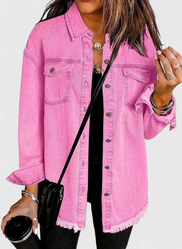 Denim Jacket Women Relaxed Fit Oversized Pockets