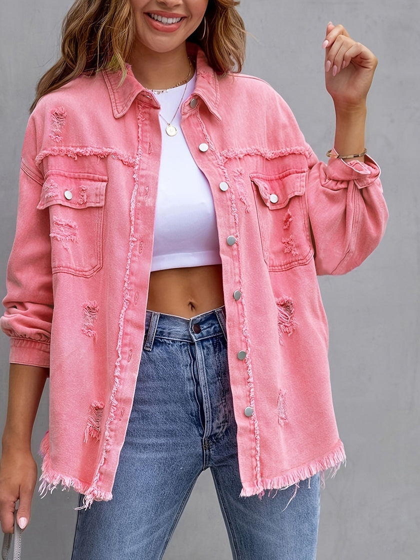 Denim Jacket Women Relaxed Fit Button Front Casual