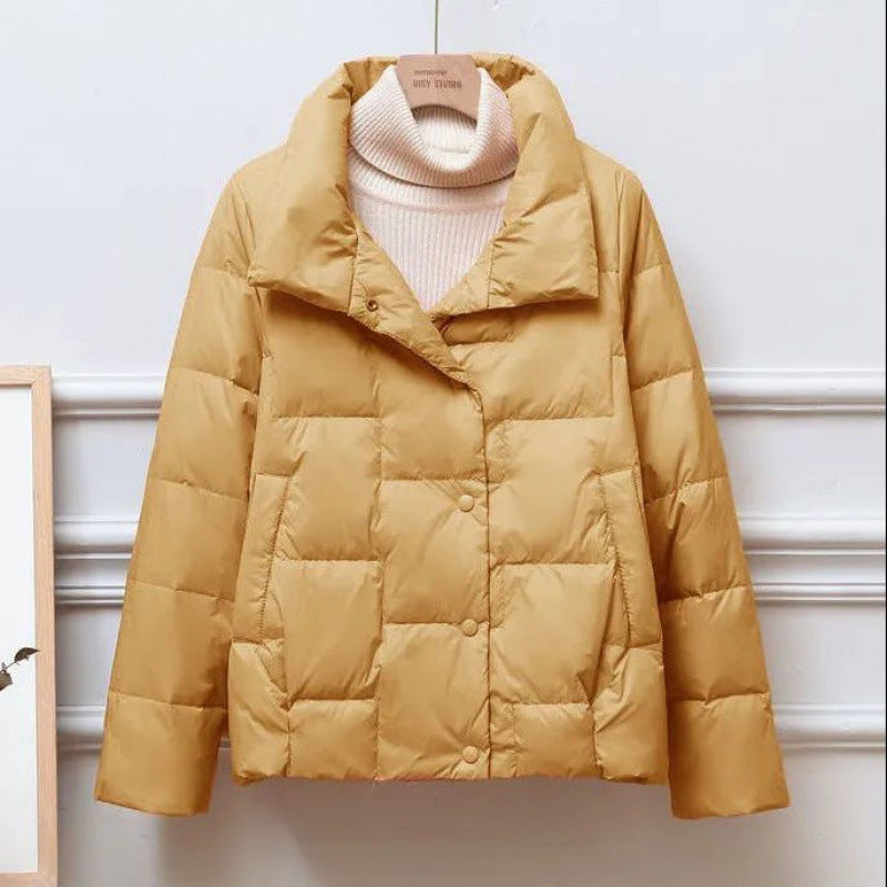 Quilted Jacket Women High Collar Button Front Cropped