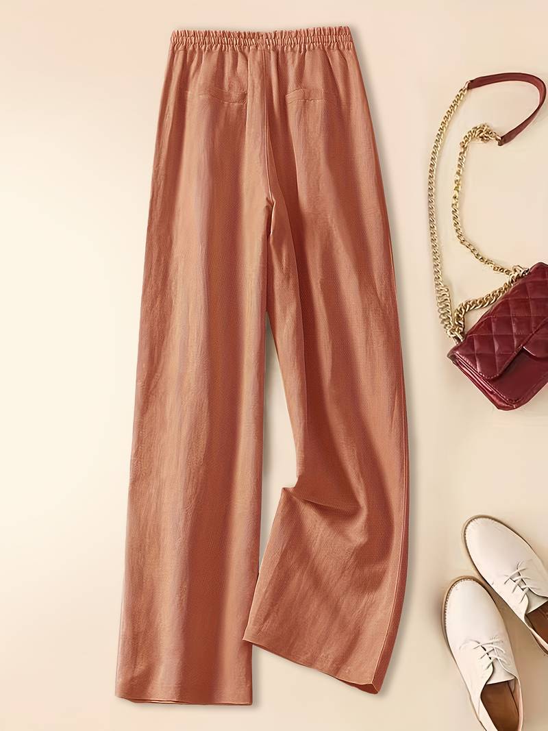 FJØRNA lightweight women's summer trousers with drawstring elastic waist, casual and breathable for warm weather.