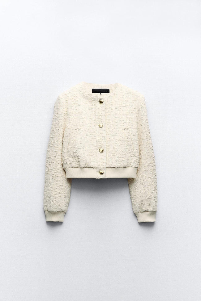 Bomber Sweater Women Structured Polo Collar Button Old Money