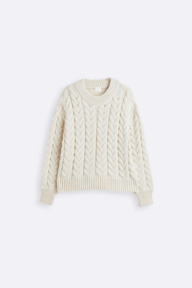 Cable Knit Sweater Women White Soft Old Money
