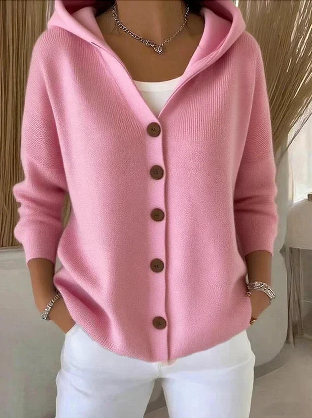 None | Women's Classic Knit Hooded Cardigan Sweater with Wrap Long-Sleeve Cozy for Everyday