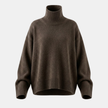 FJØRNA women's wool turtleneck sweater in neutral color, close-up of cozy knit fabric and classic turtleneck design.