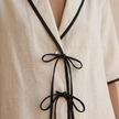 FJØRNA linen blend co-ord set for women featuring a relaxed fit top and matching wide-leg trousers, casual and breathable outfit.
