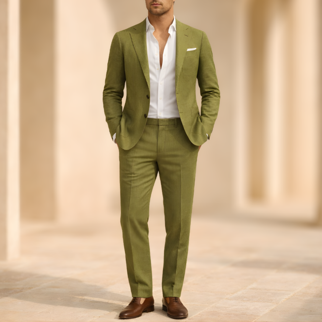 FJØRNA men's summer two-piece suit set with wedding pants, featuring a lightweight blazer and matching trousers for formal occasions.