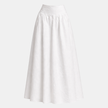 White cotton high-waist maxi skirt by FJØRNA, flowing long skirt with a smooth waistband, styled as women's pants.