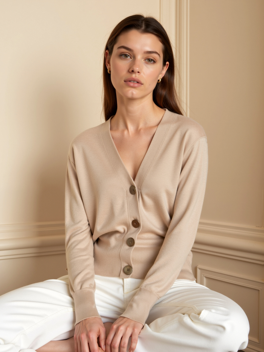 Silk Cashmere Cardigan Women Tailored Waist Lightweight