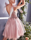 Red sequin mini dress for women by FJØRNA, A-line style with rhinestone straps and a glamorous, eye-catching design.
