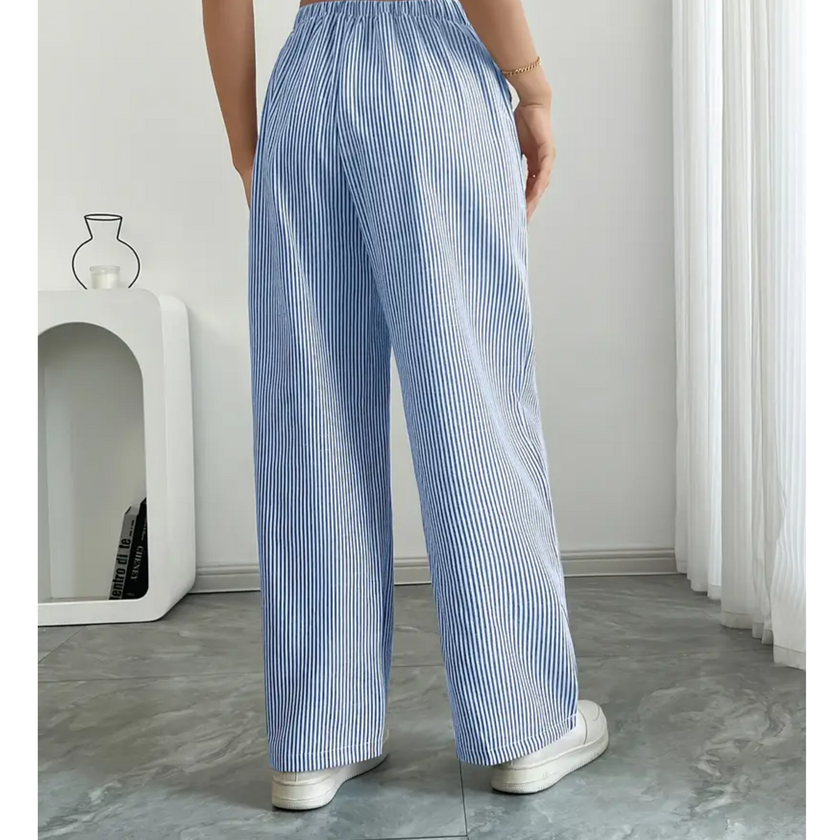 FJØRNA women's lightweight summer trousers with drawstring and striped pattern, casual and comfortable for warm weather.