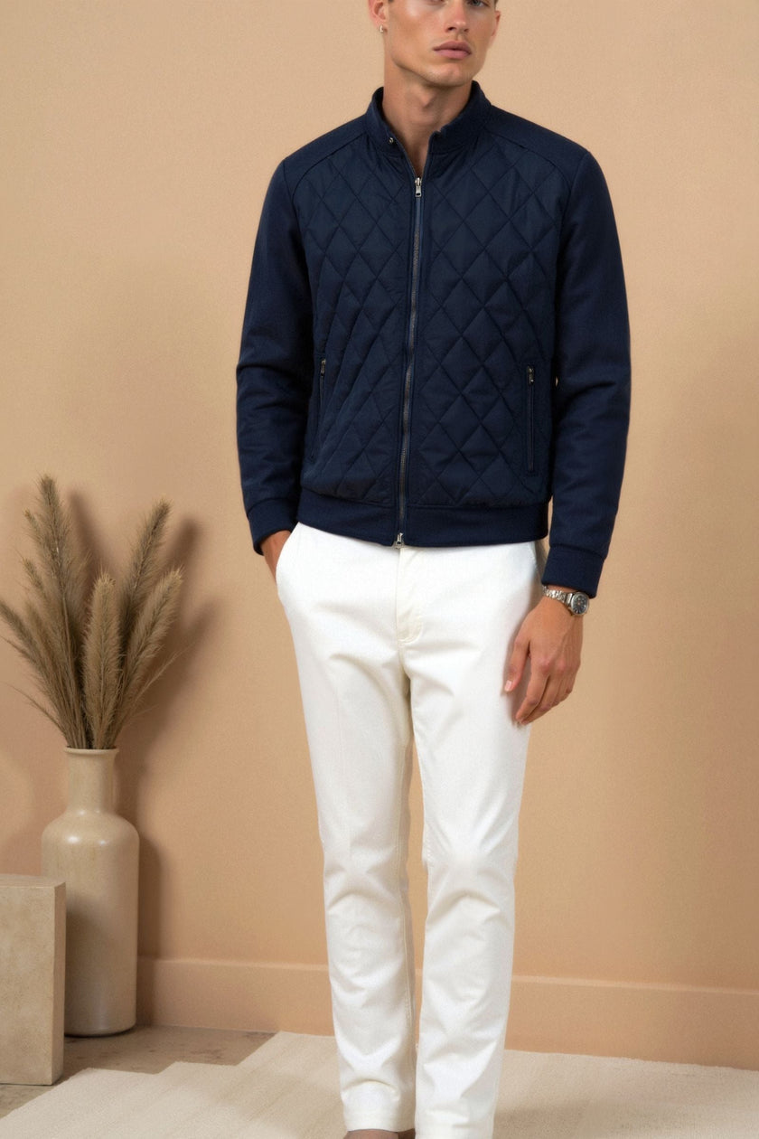Wool Jacket Men Stand Collar Zip Long Sleeve Regular Fit Winter