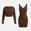 FJØRNA women's ribbed knit top and skirt co-ord set, two-piece set, featuring a fitted ribbed knit design and coordinated style.