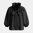 FJØRNA women's gingham ruffle oversized long sleeve blouse with a relaxed fit and feminine ruffle details.