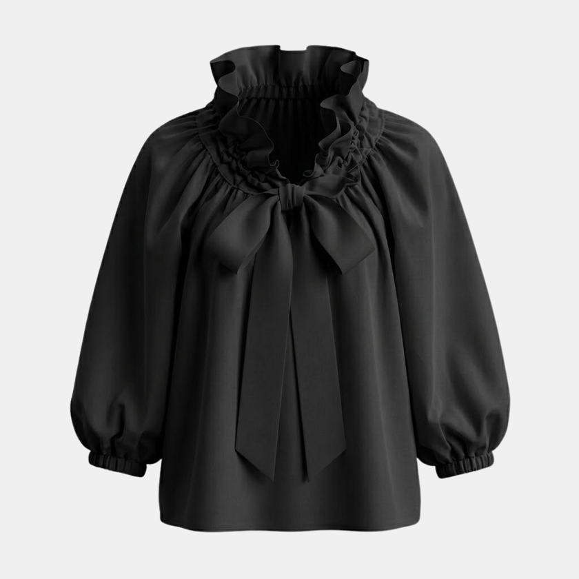 FJØRNA women's gingham ruffle oversized long sleeve blouse with a relaxed fit and feminine ruffle details.