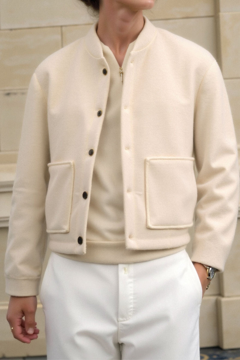 Bomber Jacket Women Stand Collar Button Pockets Recycled Polyester