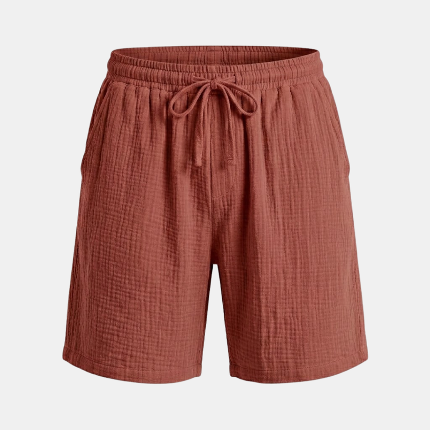 FJØRNA men's textured drawstring relaxed-fit casual summer shorts with a comfortable fit and stylish design.