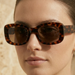 FJØRNA retro tortoiseshell rectangular unisex sunglasses with brown lenses and slim frame, stylish accessories for women.