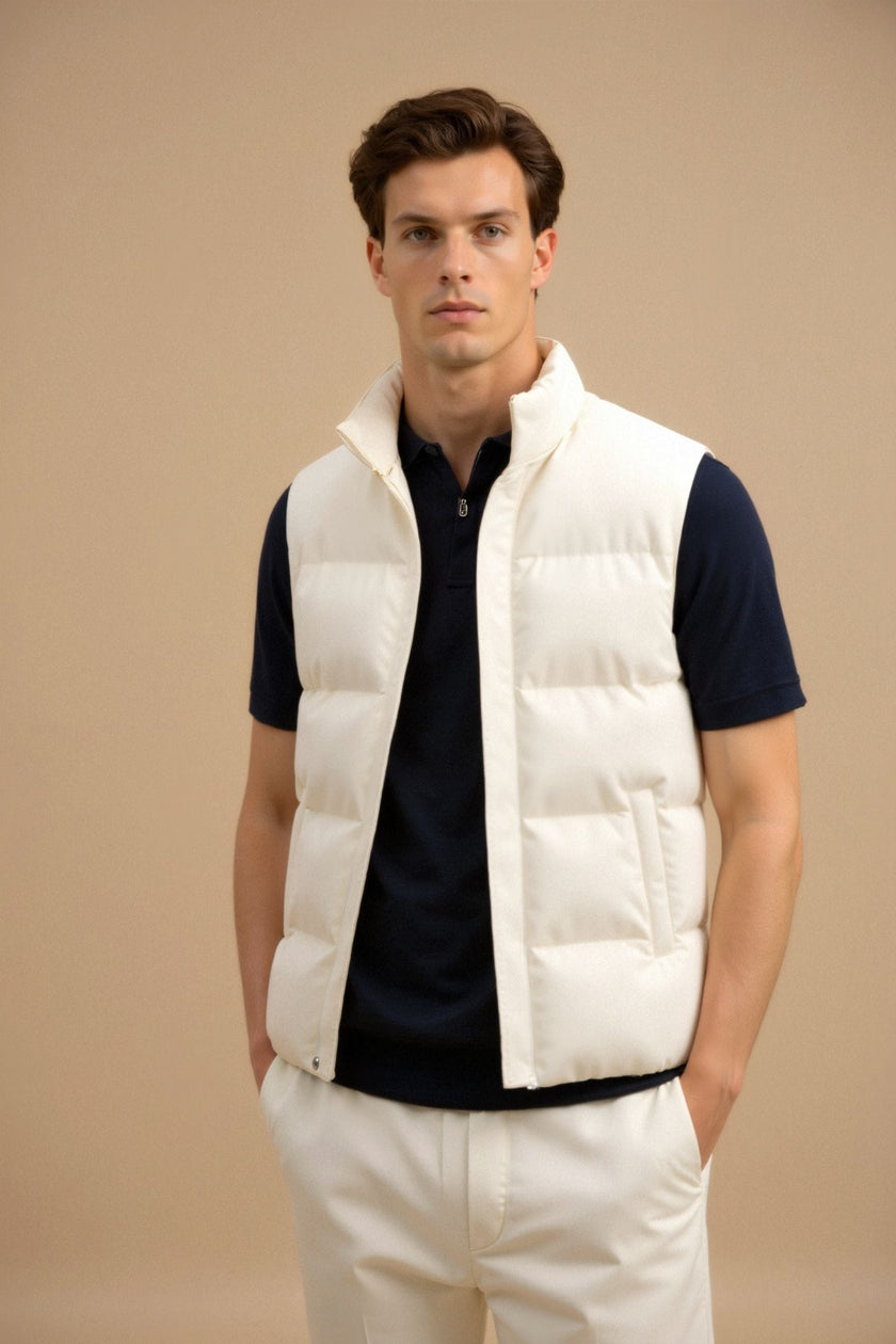 Gilet Vest Men Sleeveless High Stand Collar Zip Regular Fit