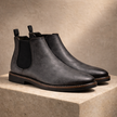 FJØRNA men's retro leather Chelsea boots, stylish slip-on shoes with elastic side panels and classic design.