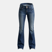 Women's mid-waist slim-fit flared stretch jeans by FJØRNA, showing the stylish flared design and fitted silhouette.