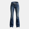Women's mid-waist slim-fit flared stretch jeans by FJØRNA, showing the stylish flared design and fitted silhouette.