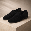 FJØRNA men's leather penny loafers, stylish brown shoes for men with classic slip-on design and smooth leather finish.