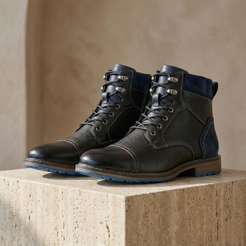 Men's FJØRNA leather orthopedic hiking boots with sturdy design, ankle support, and durable hiking shoe features.