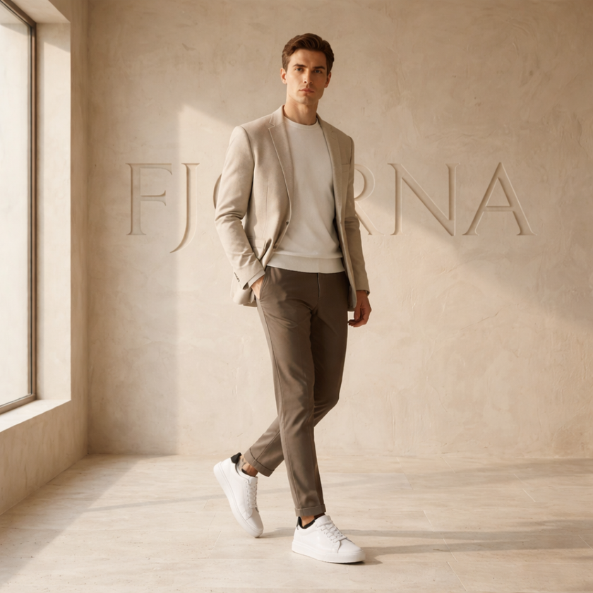 FJØRNA men's leather casual trainers with lace-up design, stylish everyday shoes for men, featuring a sleek and comfortable fit.