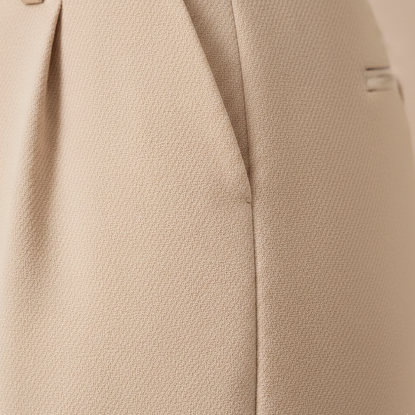 FJØRNA tailored high-waist wide-leg women's trousers, loose pull-on pants with relaxed fit and flowing silhouette.